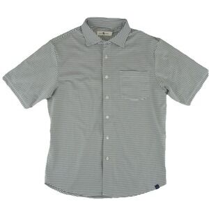 Onward Reserve Short Sleeve Button Up Shirt Mens Medium Green Striped Stretch